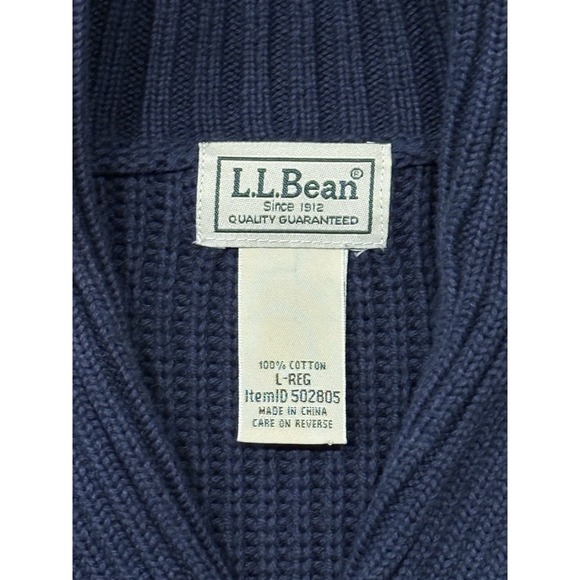 L.L. Bean Men's Navy Blue Shawl Collar Heavyweight Knit Cotton Sweater Size L - Picture 6 of 13